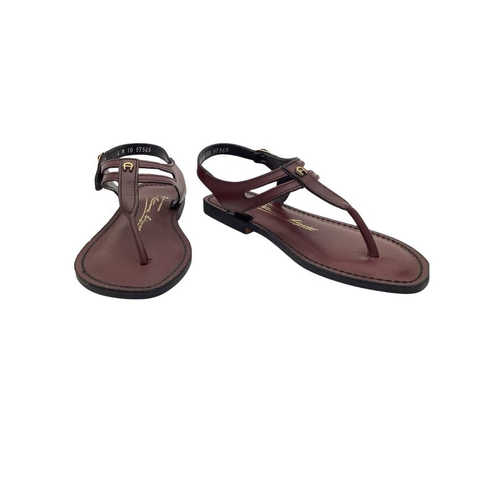 Unworn Etienne Aigner Sandals Flat Heel Burgundy Leather Women's Size 6.5